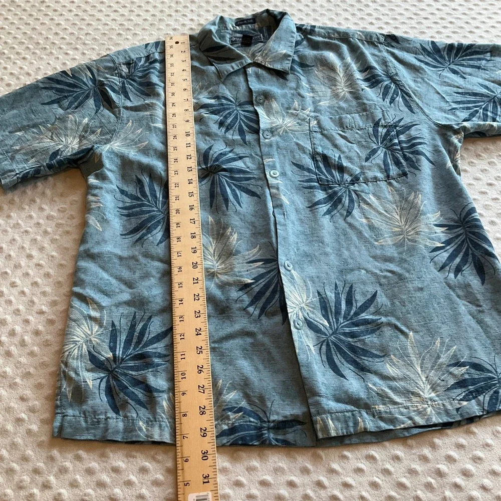 Weekender Silk Blend Tropical Palm Shirt‎ Mens Large Blue Short Sleeve